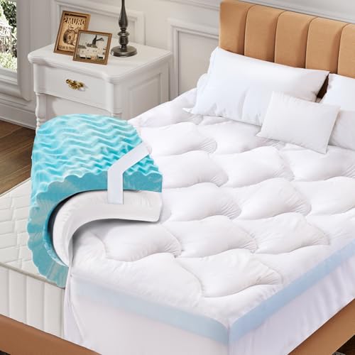 AMICLIBER Dual Layer 3 Inch Memory Foam Mattress Topper Full, 2 Inch Cooling 5-Zone Gel Memory Foam Plus 1 Inch Down Alternative Pillow Top Mattress Topper, with Deep Pocket, Support for Back Pain