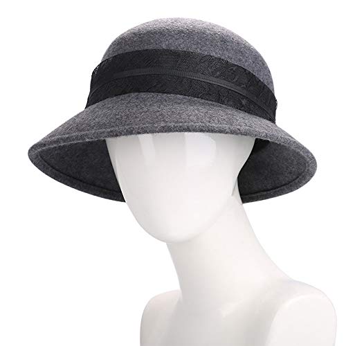 D'automne et d'hiver mode féminine Laine Chapeaux Élégant Femmes Filles Bord Large Feutre Fashion Bowler Chapeau Dame Floppy Cloche Casquettes Exquis réglable le cordon de serrage taille55-57cm,Gris Cover