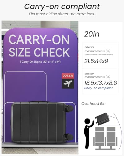 Carry On Luggage 22x14x9 Airline Approved with Spinner Wheels, Expandable Hardside Suitcase, Black2