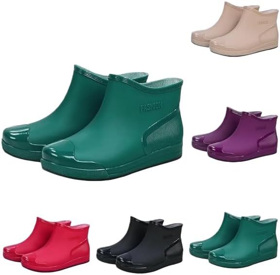 Women's Fashion Rain Boots Low Cut Short Tube Plastic Water Shoes with Non Slip Soles Warm Water Proof Rubber Boots