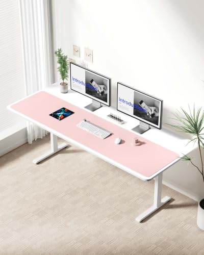 Image of YSAGi Leather Desk Protector, Office Mat, Large Mouse Mat, Non-Slip PU Leather Blotter, Laptop Desk Mat, Waterproof Writing Pad for Office and Home(Light Pink, 63 inch x 17.2 inch)
