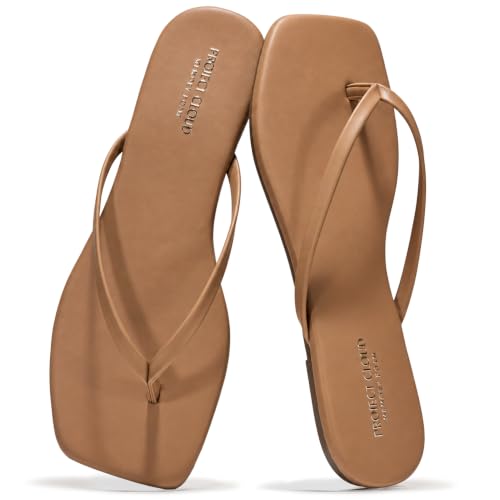 Project Cloud Square Toe Flip Flops For Women Footwear - Non Slip with Memory Foam Insole Beach Essentials Womens Sandals - Lightweight Thong Sandals Women (DEDICATION TAUPE 10)