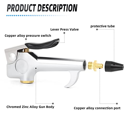 Meanlin Measure Lever Type Blow Gun With Rubber Tip Safety Nozzle 1/4'' Heavy Duty For Air Compressor Home Garage Store Industrial 2 Pcs #TOP1