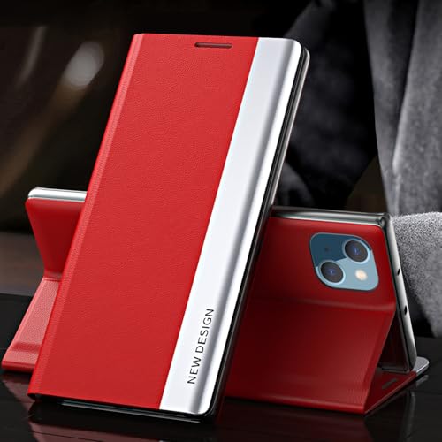 Protection cuir iPhone 15 Pro Max rouge rabat aimanté 6.7 pouces