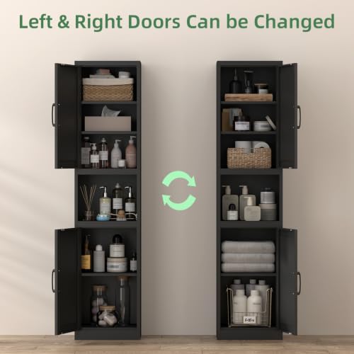 Image of Bathroom Storage Cabinet, 67 inch H Tall Bathroom Storage with Shelves and Doors, Narrow Bathroom Storage Cabinet for Home, Metal Slim Storage Cabinet, Black