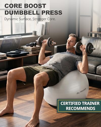 Image of Trideer Yoga Ball for Exercise, Pilates, Core & Balance Training, Stability Ball for Pregnancy & Birthing Prep, Physical Therapy, Daily Stretching, Office Chair for Active Sitting, Quick Pump Included