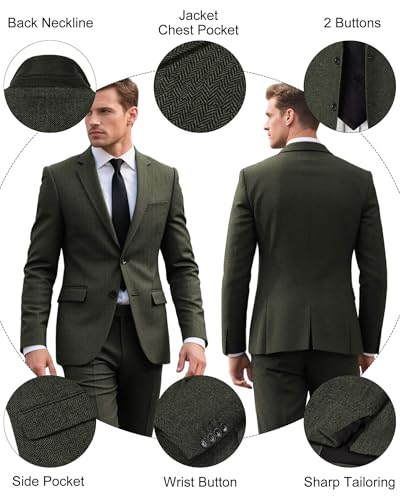 Men's Suits 3 Piece Slim Fit Suit Herringbone Groomsmen Tuxedos Set3