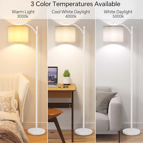 Image of SUNMORY Arc Floor Lamp, Modern Floor Lamp with 9W 3 Color Temperatures Bulb, Metal Standing Lamps with Adjustable Hanging Lampshade, Tall Floor Lamps for Living Room, Bedroom, Office