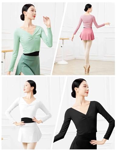 Knitted Ballet Wrap Tops Shirts Long Sleeve Pullover Dance Sweaters Overalls for Leotards4