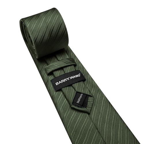 Image of Barry.Wang Solid Striped Tie for Men Silk Necktie Pocket Square Cufflinks Formal Wedding Party Business
