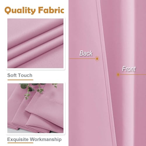 Image of Aiyufeng Pink Blackout Curtains for Bedroom 63 Inch Length 2 Panels, Solid Thermal Insulated Energy Saving Rod Pocket Window Treatment Curtains Blackout Drapes, W40 x L63 Inch,Pink