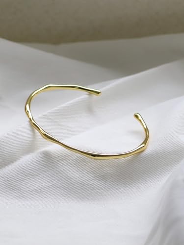 Image of Charm-In Gold Chunky Cuff Bangle Bracelet for Women - 14K Gold Plated Minimalist Lightweight Jewelry Gift