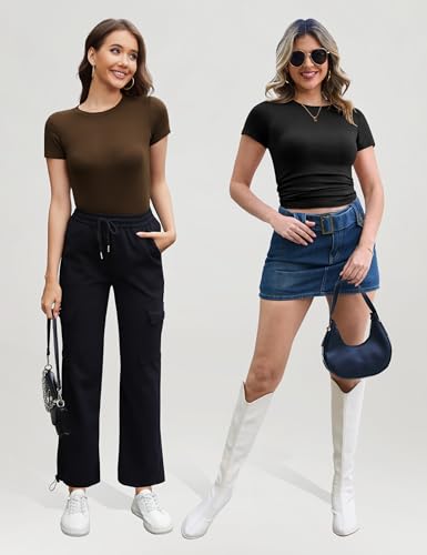 CE' CERDR 3/5 Pack Womens T Shirts Crew Neck Short Sleeve Shirts for Women Casual Basic Fitted Stretchy Tee Tops3