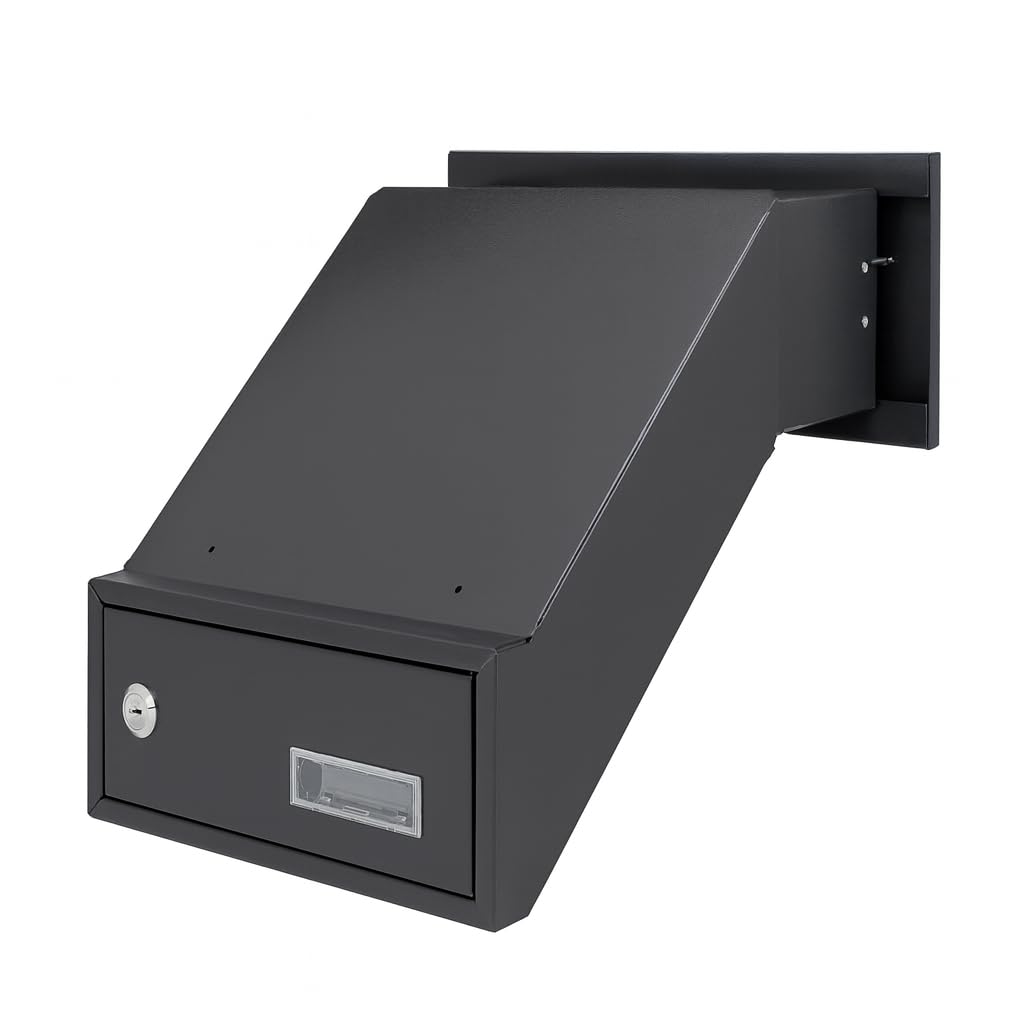 Cassetta delle lettere nera opaca RAL 9017 con telaio, cassetta delle lettere da incasso XXL, spessore della parete 260 – 420 mm, resistente alle intemperie, pannello frontale 305 x 135 mm, in lamiera