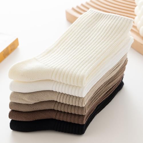 Womens Socks Neutral Cute Crew Socks Solid Color Cotton Boot Socks for Women Granola Girls Ladies 5/6 Pairs2