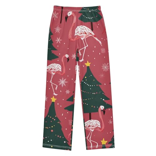 Flamingo Christmas Tree Boys Long Pants Soft Trousers Elastic Waist Kids Lounge Bottoms with Pockets S-XL