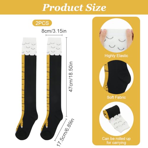 Alaoo Hühner Legs Sock Erwachsene, 1 Paar Cartoon Winter Warm Stricken Kniestrümpfe Strümpfe, Crazy Funny Strümpfe Damen für Party Stützen Kostüm Halloween, Schwarz und Gelb
