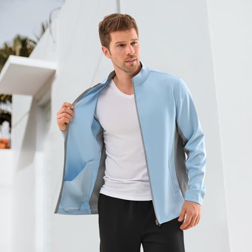 Deolax 1042 Mens Track Jacket Classic Full Zip Up Casual Fit Outerwear Lightweight Soft Long Sleeve Collar Golf Jackets thumb #2