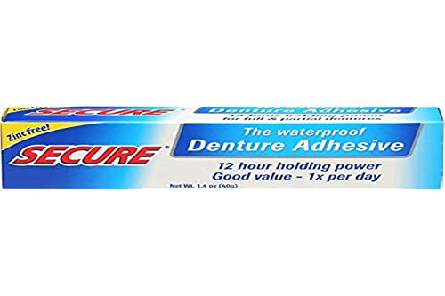 Secure Waterproof Denture Adhesive - Zinc Free - Extra Strong Hold For Upper, Lower Or Partials - 1.4 Oz #TOP20