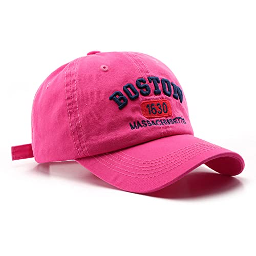 Boston Cap Unisex Baseball Cap Sun Hat Adjustable Trucker Cap (Rose Red)