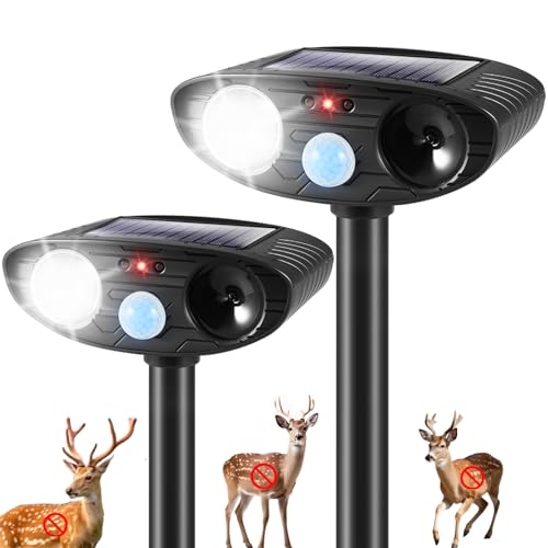 2026 2Pack Sonic Fortress Pro Deer Repellent Outdoor Solar Ultrasonic Animal Repellent with Motion Sensor&Flash Light-IP65 Waterproof Cat Repellent for Raccoon Squirrel Fortress Pro-Garden Yard(black)