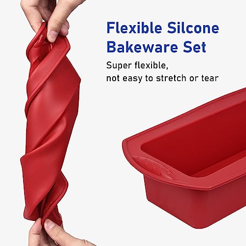 5 In1 Nonstick Silicone Baking Moulds Bakeware Set including Round Cake Molds Kit, Bread Loaf Tin, Rectangle Muffin Trays - Image 3