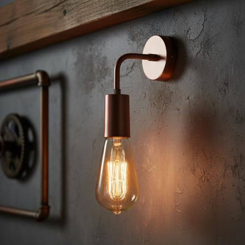 Image of Industrial Loft, E27 Holder Wall Lamp for Home | Designer Lamp | Decorative Wall lamp for Living Room | Bedroom | Indoor /Outdoor Light | Balcony Corridor Light (Matt Copper)