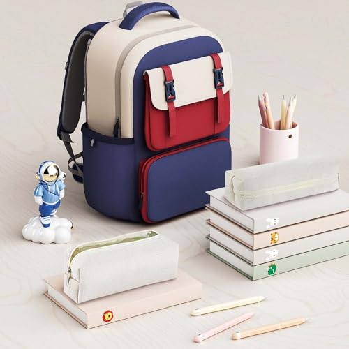 Image of SenseYo 2 Pack Cute Pencil Case Bag with Smooth Zipper Small Canvas Pen Pouch Storage Organizer for Stationery Cosmetics Electronics Classroom Office Travel (Beige)