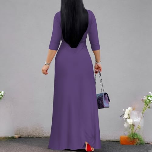 Image of PinkPatty Women's Print Maxi Dresses 3 /4 Sleeve Flowy Long Dress V Neck Wrap Tie Waist Sundress