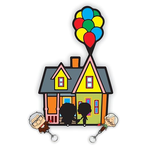 Image of Up Movie Theme Based Keychain Holder For Couples, Printed Stylish Wooden Keychain For Couples | Gift For Her | Gift For Him | Gift For Girlfriend | Gift For Boyfriend,Multi-Coloured