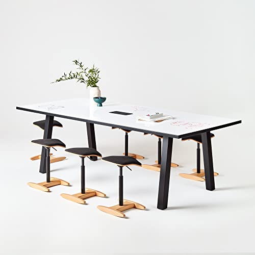 Image of Fully Tic TOC Rocking Stool - Natural Beechwood with Black Cushion