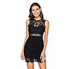 Verdusa Women's Sleeveless Scalloped Hem Fitted Floral Lace Bodycon Dress Black M