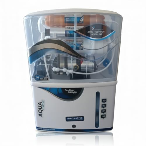 Image of AQUA Classic RO Water Purifier, 10L Storage, Zinc Copper Alkaline Filter, RO+UV+TDS Controller, Wall-Mount, Black /White TPT Body