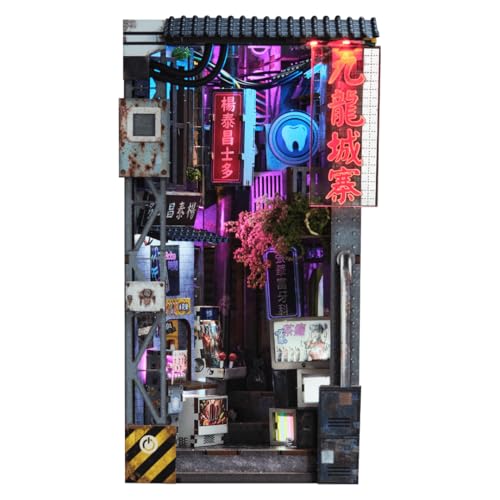 Anavrin Book Nook Kit Kowloon Walled City 2049 DIY 3D Wooden Booknook for Adults Teens and Book Lovers Bookshelf Insert Library Decor Creative Gift for Family Friends and Elderly