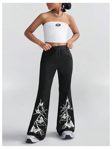 Milumia Girl's Butterfly Print High Waisted Flared Long Pants Yoga Dance Leggings3