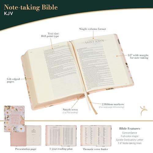 Image of KJV Note-taking Bible, Special Edition, Journal Space, Reading Plan, Maps, Concordance, King James Version Holy Bible, Margo Peach Floral, 8.65 pt. (KJV Note-taking Loveall Edition)