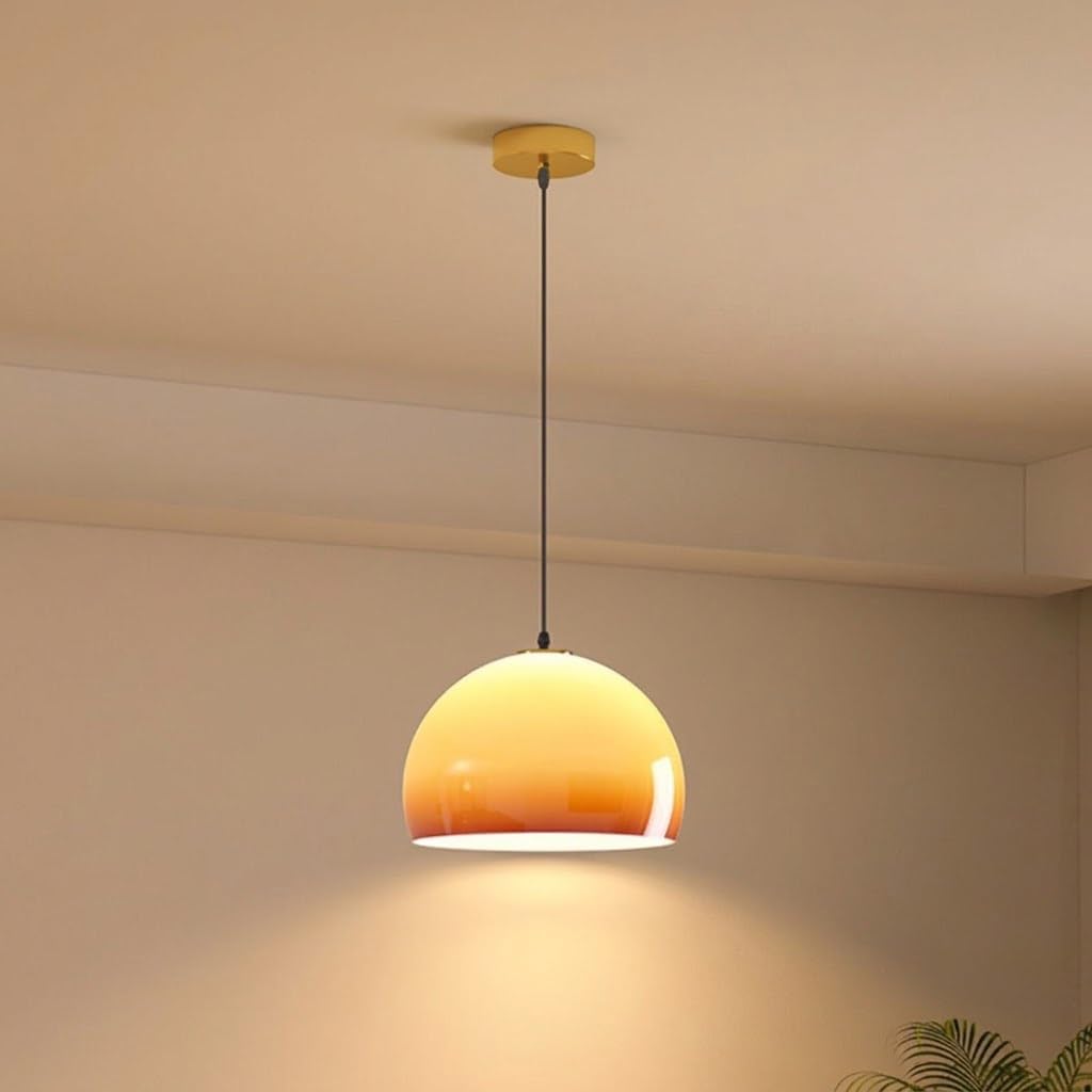 COSRUB Vintage Dome Glass Hanging Lamp, Orange Half Globe Chandelier Mid Century Gradient Farmhouse Pendant Light Fixtures for Bar Bedside Dining Room(25cm/9.84in)