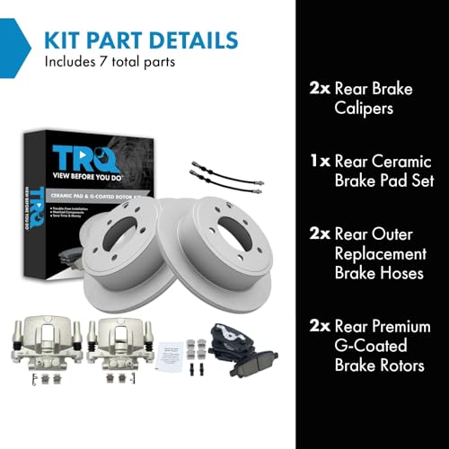 Image of TRQ Rear Brake Pad and Rotor Set Ceramic Coated Rotors Calipers Compatible with 2011-2014 Chrysler 200 2007-2010 Sebring 2008-2014 Dodge Avenger 2007-2017 Jeep Compass Patriot