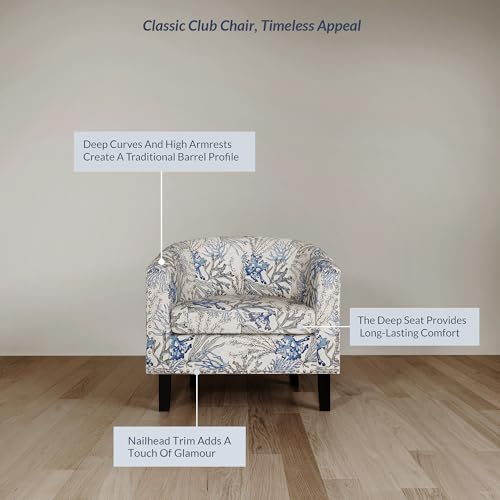 Image of BELLEZE Accent Barrel Chair, Set of 2 Modern Faux Leather Tub Club Chair Upholstered Armchair with Gold Nail Head Trim and Black Legs for Living Room Bedroom Apartment Lounge - Blue Coral