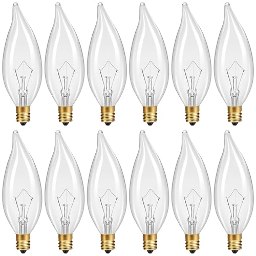 SUSLUM 12-Pack E12 Chandelier Light Bulbs 60W Warm White 2700K 120V Candelabra Light Bulb for Ceiling Fan 650 Lumens CA10 Dimmable Clear Candle Bulbs