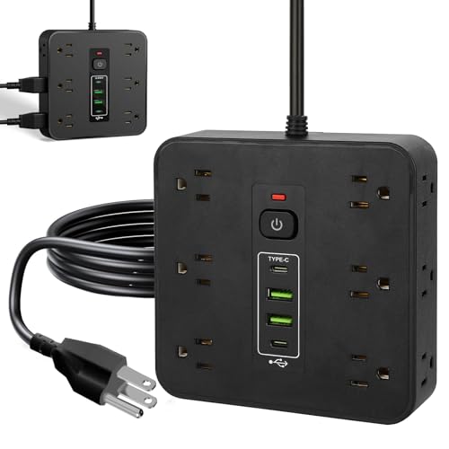16-in-1 Power Strip Surge Protector 12 AC Outlets & 2 USB-C 2 USB-A 6.6FT Extension Cord with Overload Protection Wide Spaced Outlets for Home Office Gaming and Travel