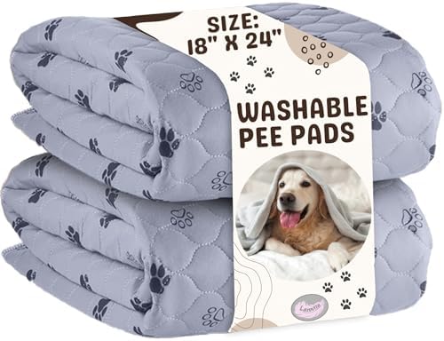 Washable Pee Pads for Dogs, 2 Pack – 18″ x 24″ Reusable Puppy Pads Super Absorbent for Pet Training, Waterproof, Non Slip