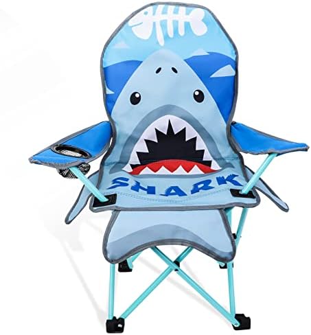 KABOER Kids Outdoor Folding Lawn and Camping Chair with Cup Holder and Carrying Bag,Children's Camping Chairs for Outdoor Beach Travel,Shark Camp Chair