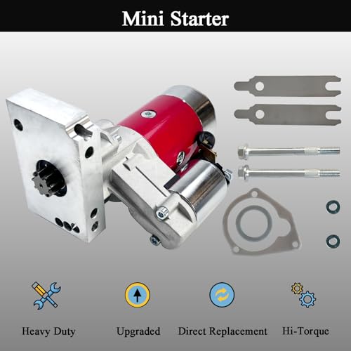Red High Torque 3 HP 9-Tooth Mini Starter for Chevy 350 Small Block & Big Block Engines, Compatible with 153/168 Tooth Flywheel - Direct Replacement for BBC SBC with Billet Aluminum Mounting Block by LLANNDER - Image 2