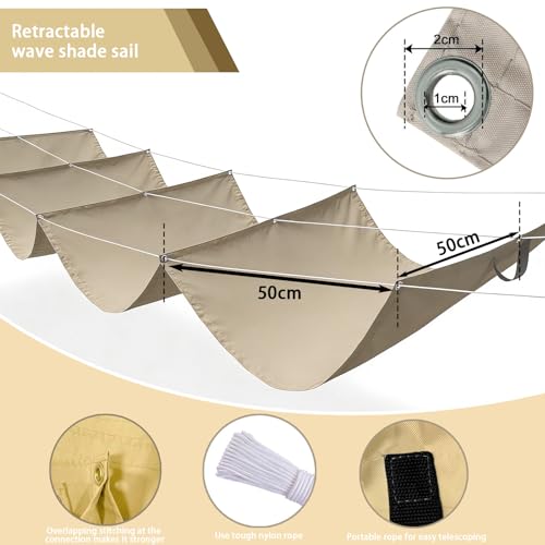 Voile d'ombrage rétractable kaki 100x250cm pour jardin