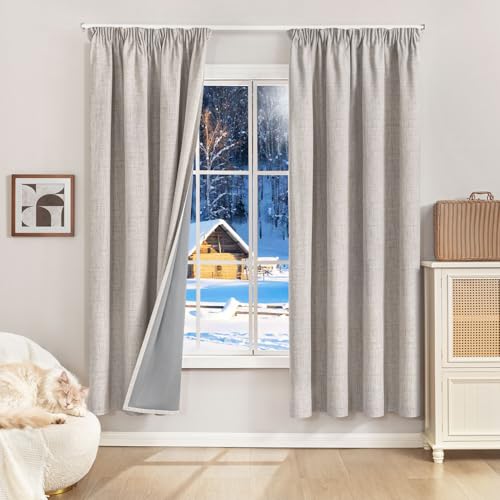 Runyéla 100% Verdunklungsvorhänge Thermovorhänge Kälteschutz Gardinen mit Kräuselband 175...