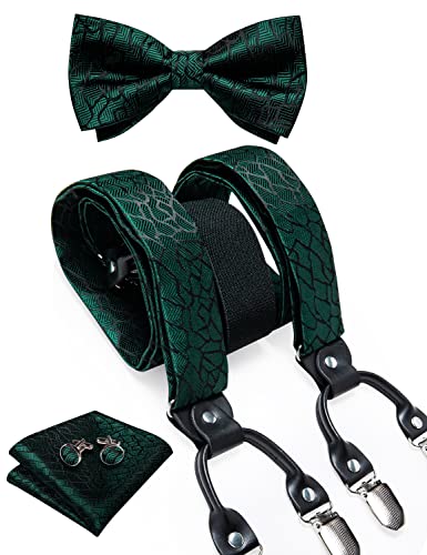 Image of DiBanGu Paisley Bow Tie and Supenders for Men Tuxedo Heavy Duty 6 Clips Suspender Adjustable Y-Shape Mens Trouser Braces
