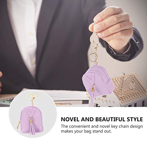 Mini Coin Purse Keychain Mini Wallet Keychain Leather Backpack Coin Pouch Cash Bag Small Change Bags Handbag Pendant for Women Girls Lavender2