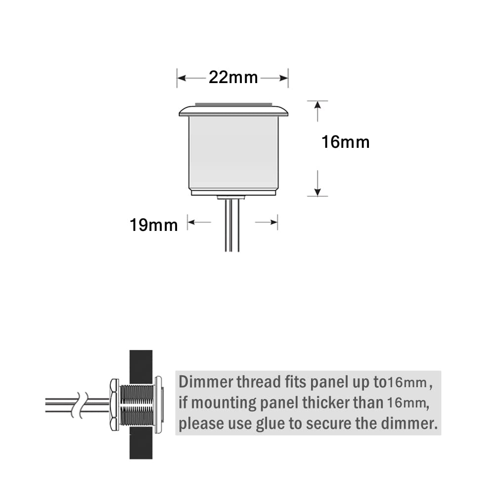 2 x Dimmer interruptor 12V LED autocaravana 4 cables 6A pulsador de botón regulador de luz acero inoxidable para camper barco furgoneta caravan, luz LED regulable 12V