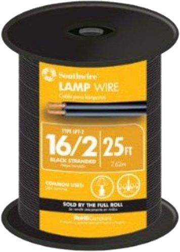 Southwire 55681821 25-Feet 16-Gauge 2 Conductor 16/2 Type SPT-2 Lamp Service Parallel Cord with Thermoplastic Insulation, Black